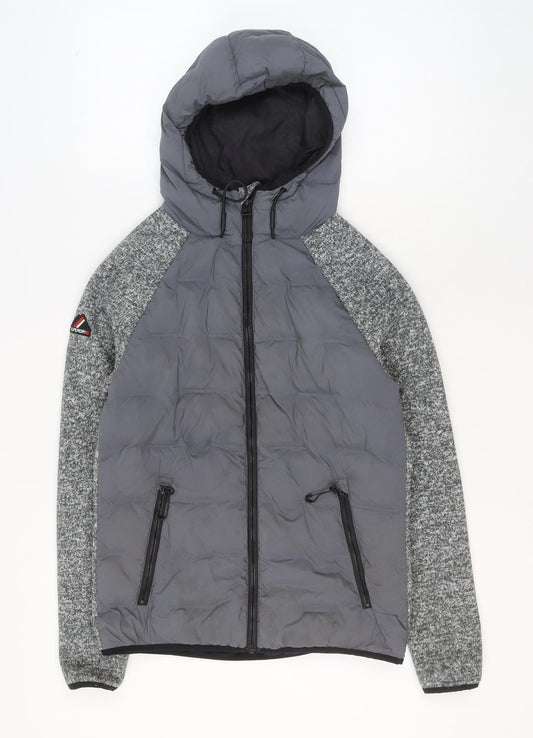 Superdry Men's Grey XS Hooded Puffer Jacket with Zip Pockets