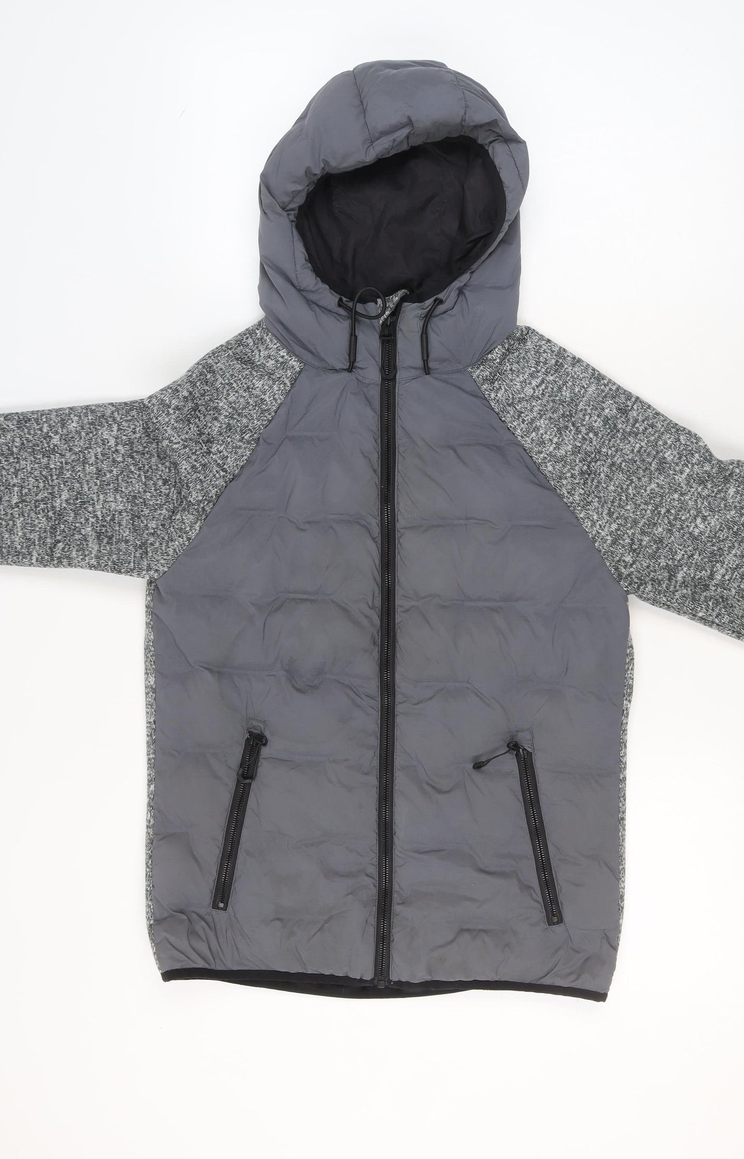 Superdry Men's Grey XS Hooded Puffer Jacket with Zip Pockets