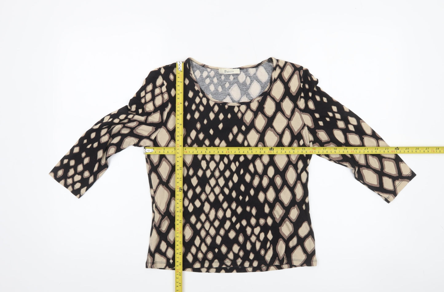 Precis Women’s Beige Geometric Jersey Top Size S Viscose 3/4 Sleeve