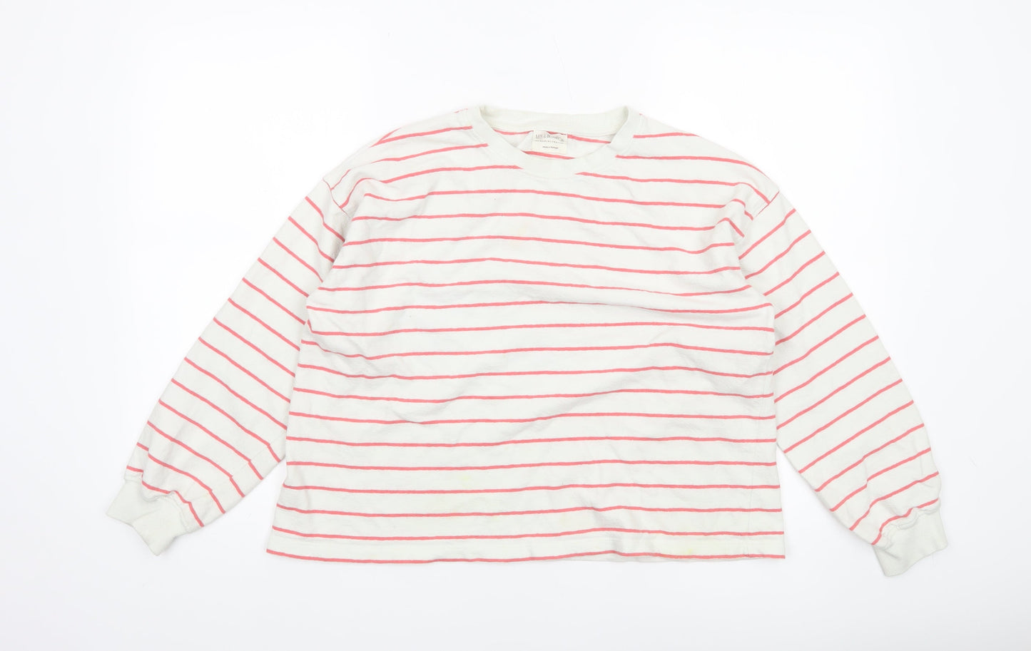 Mils & Bombon Women White Pink Striped Long Sleeve Cotton T-Shirt Size S