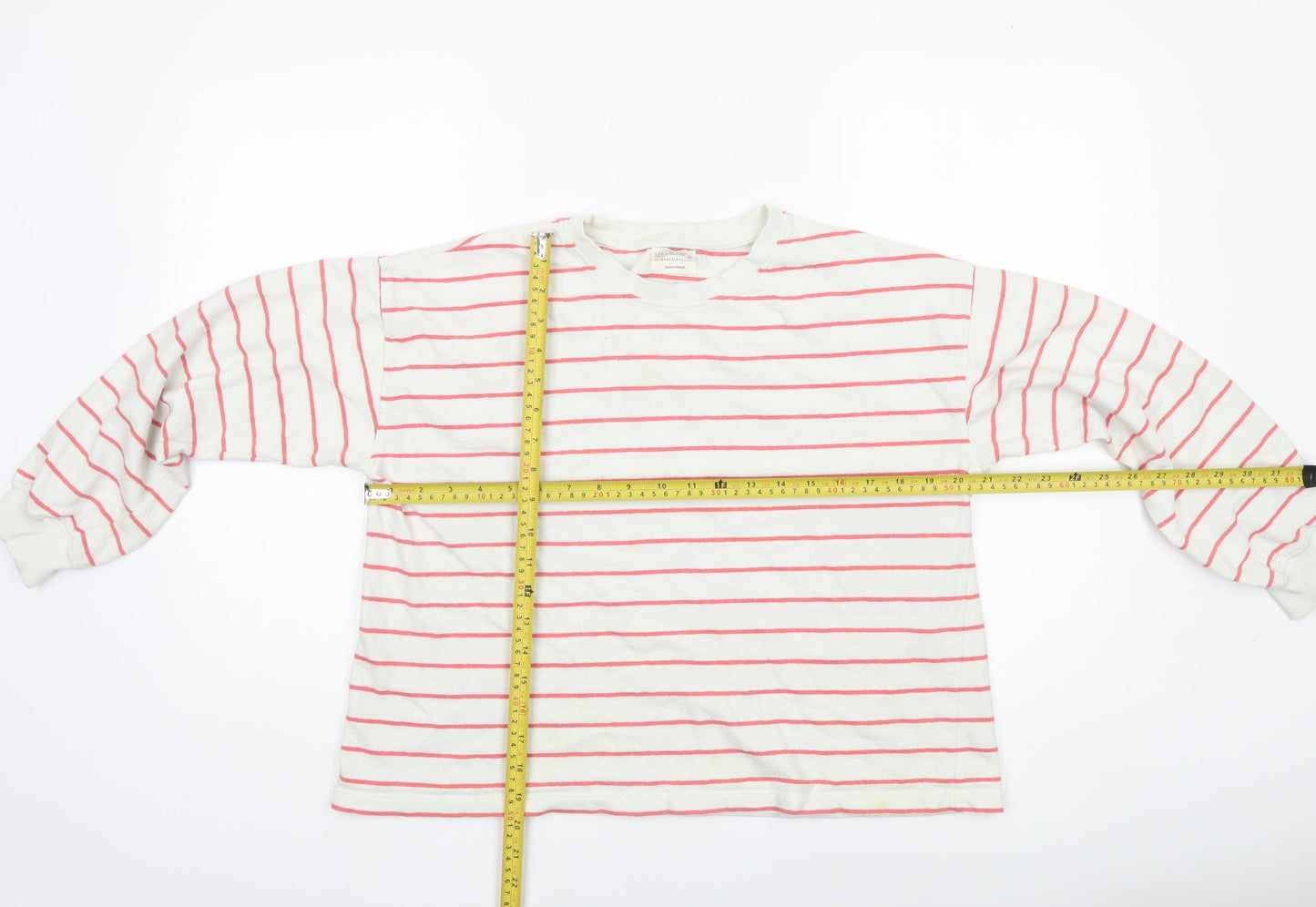Mils & Bombon Women White Pink Striped Long Sleeve Cotton T-Shirt Size S