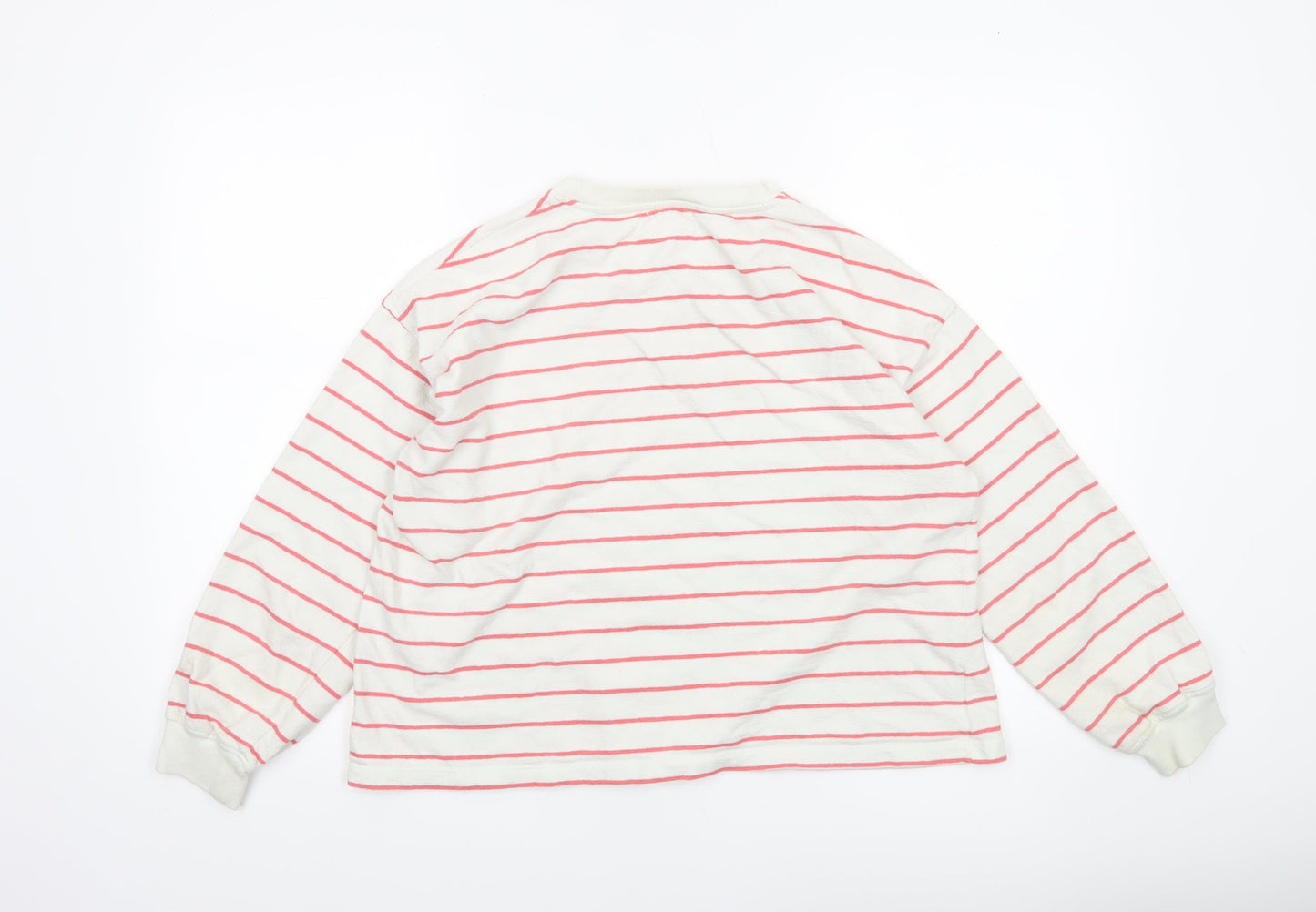 Mils & Bombon Women White Pink Striped Long Sleeve Cotton T-Shirt Size S