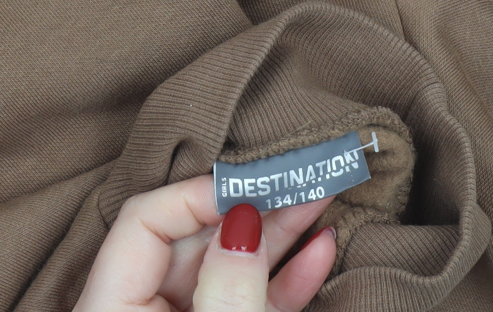 Destination Girls Brown Graphic High Neck Pullover Sweatshirt 9-10 Years