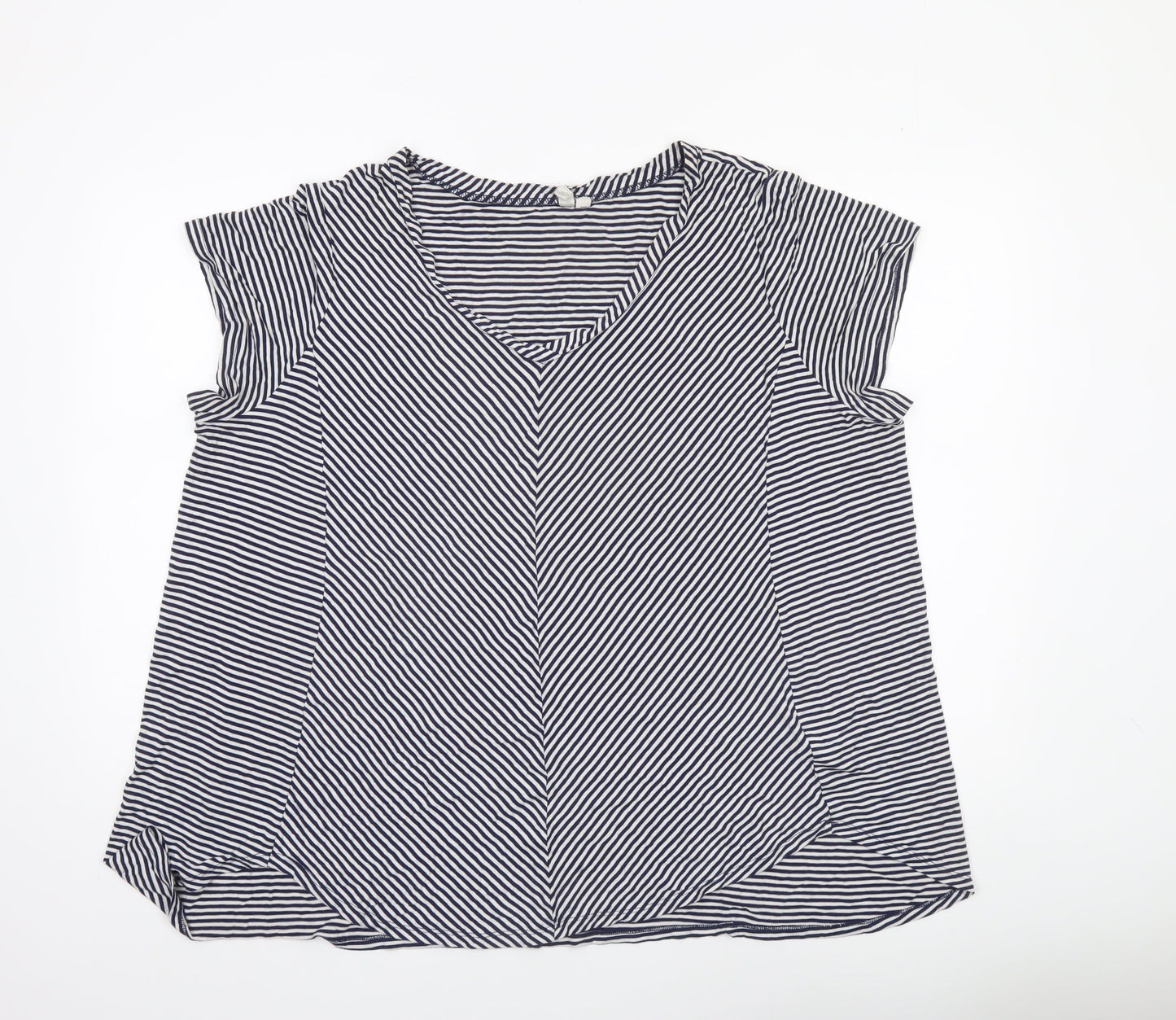 Cable & Gauge Women Blue Striped V-Neck Sleeveless Blouse 2XL