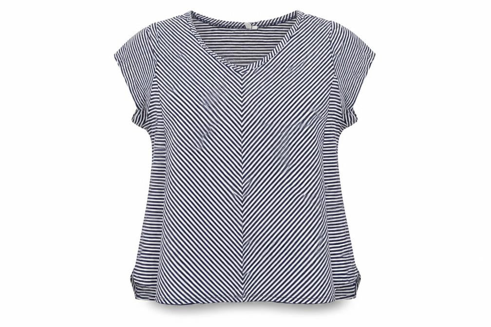 Cable & Gauge Women Blue Striped V-Neck Sleeveless Blouse 2XL