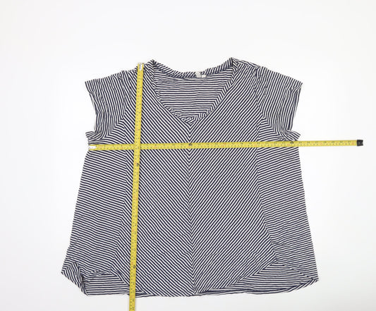 Cable & Gauge Women Blue Striped V-Neck Sleeveless Blouse 2XL