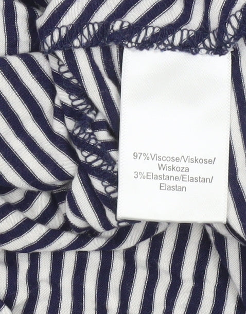 Cable & Gauge Women Blue Striped V-Neck Sleeveless Blouse 2XL