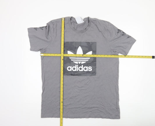 Adidas Men's Grey L Trefoil Logo Sports Graphic T-Shirt