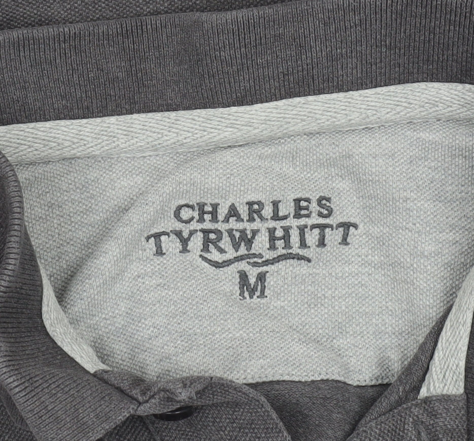 Charles Tyrwhitt Men's Grey Cotton Short Sleeve Polo Shirt M