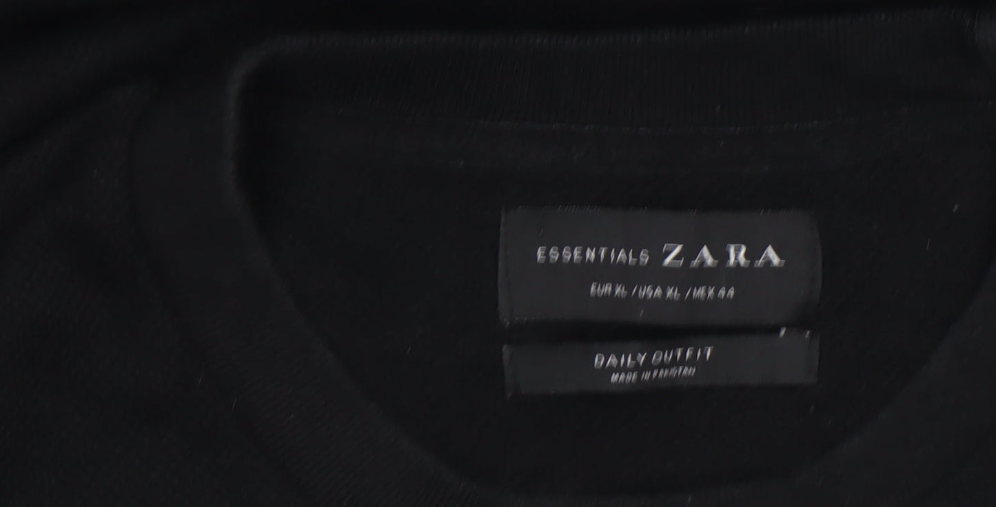 Zara Men’s Black XL Cotton Crew Neck Pullover Sweatshirt