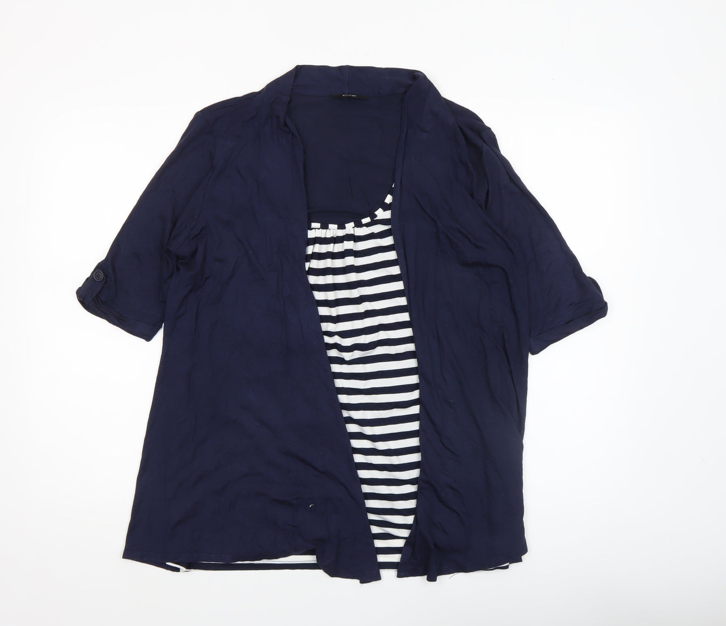 George Women Navy Blue Striped Tunic Blouse UK 14 Viscose Blend