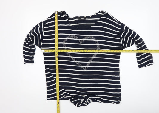 Wallis Women’s Blue Striped Heart T-Shirt Size M 3/4 Sleeve