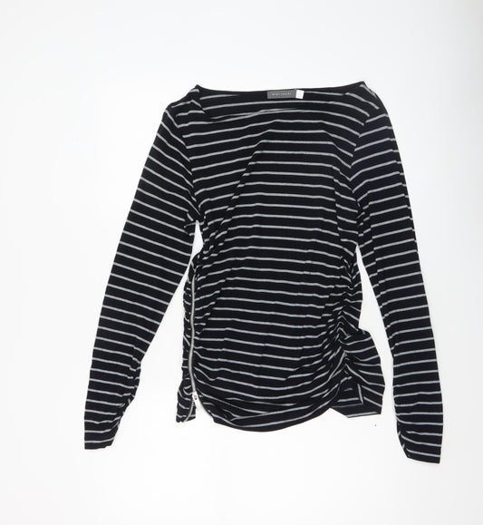 Mint Velvet Women's Black Striped Long Sleeve Boat Neck Jersey Top Size 14