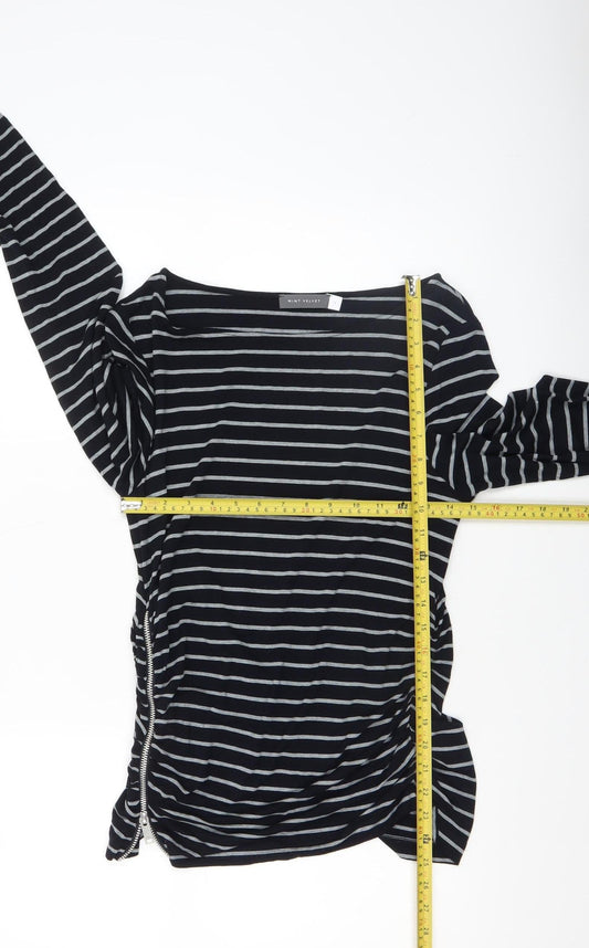 Mint Velvet Women's Black Striped Long Sleeve Boat Neck Jersey Top Size 14