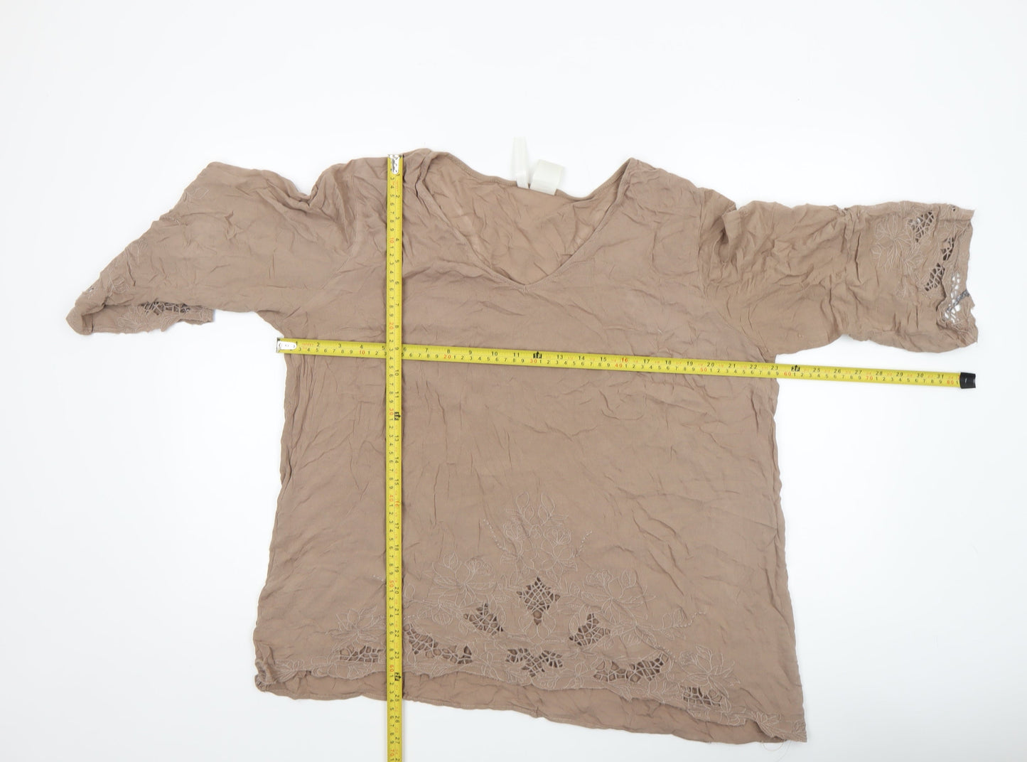 Forgotten Grace Women’s Beige Embroidered Tunic Blouse 2XL Rayon