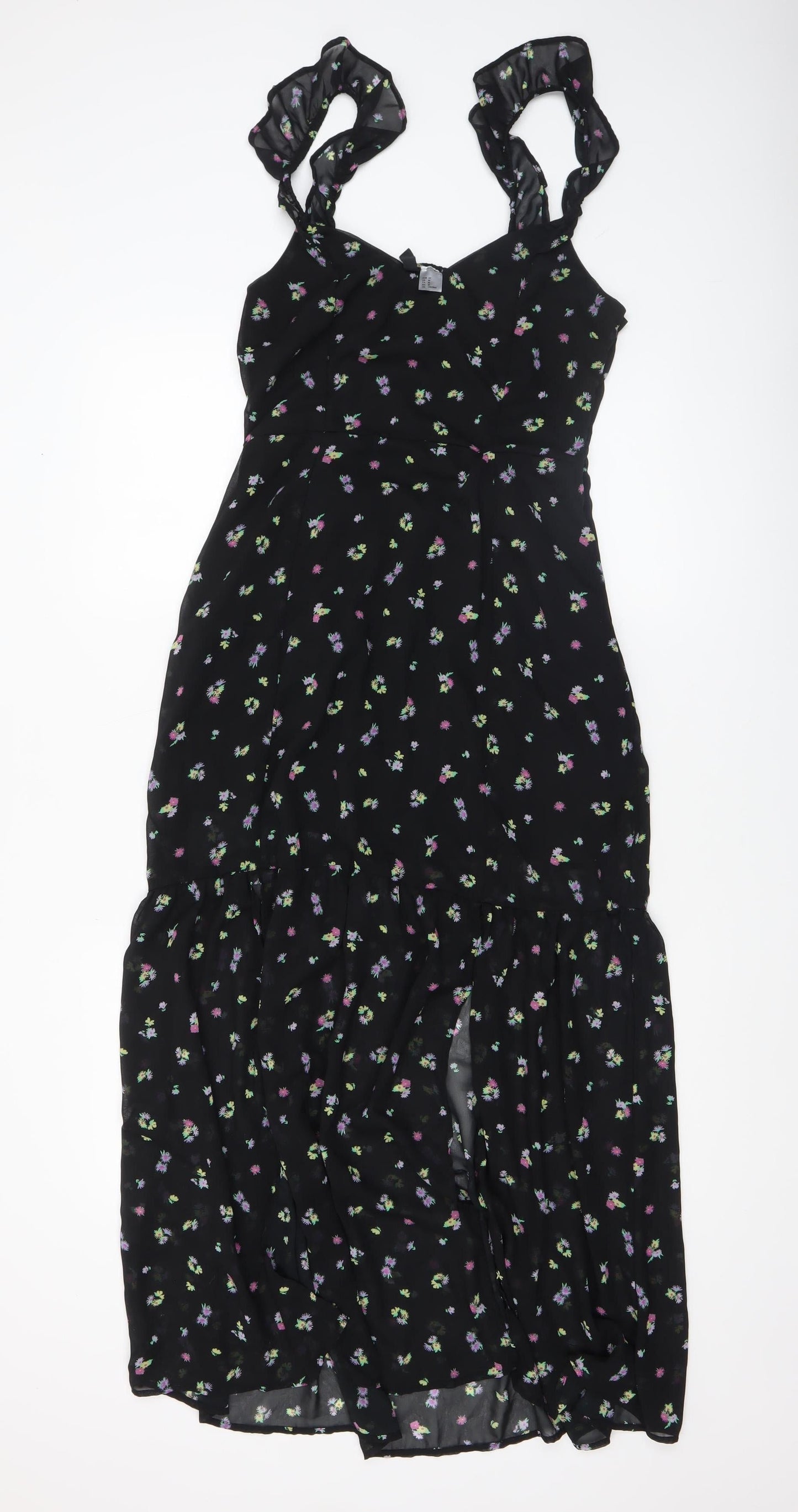 H&M Women’s Black Floral Midi Fit & Flare Dress Size 14
