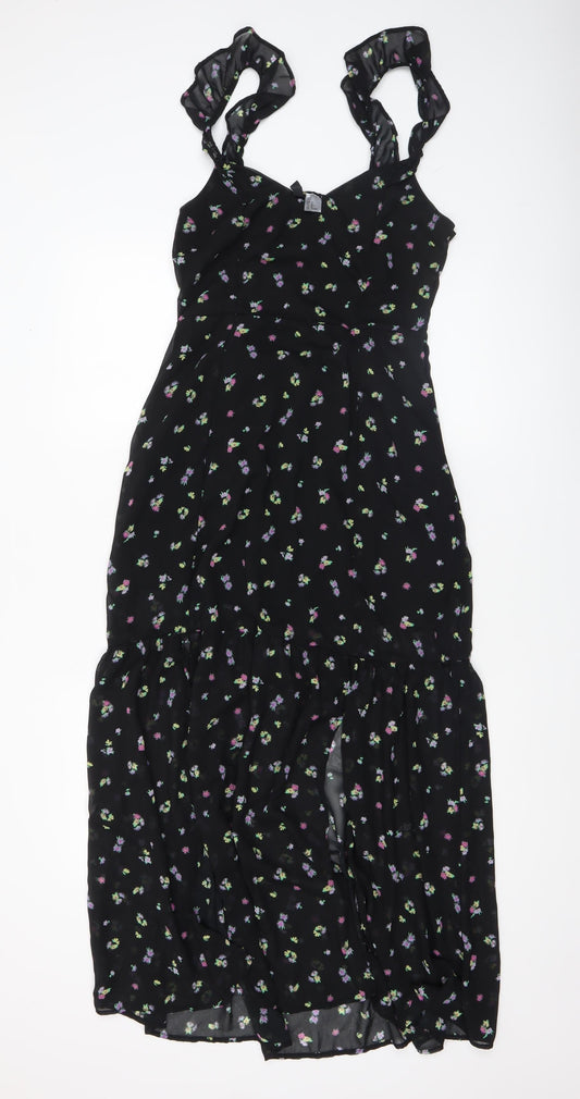 H&M Women’s Black Floral Midi Fit & Flare Dress Size 14