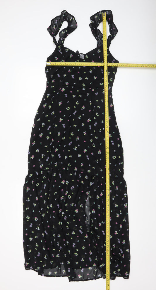 H&M Women’s Black Floral Midi Fit & Flare Dress Size 14