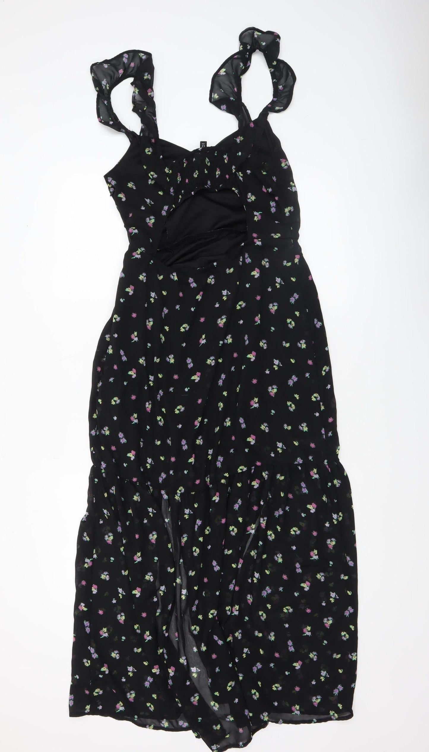 H&M Women’s Black Floral Midi Fit & Flare Dress Size 14