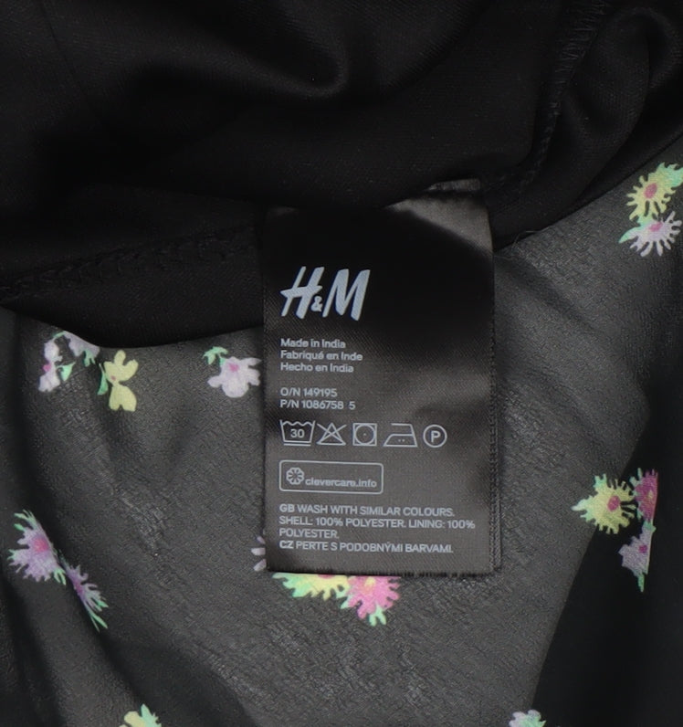 H&M Women’s Black Floral Midi Fit & Flare Dress Size 14