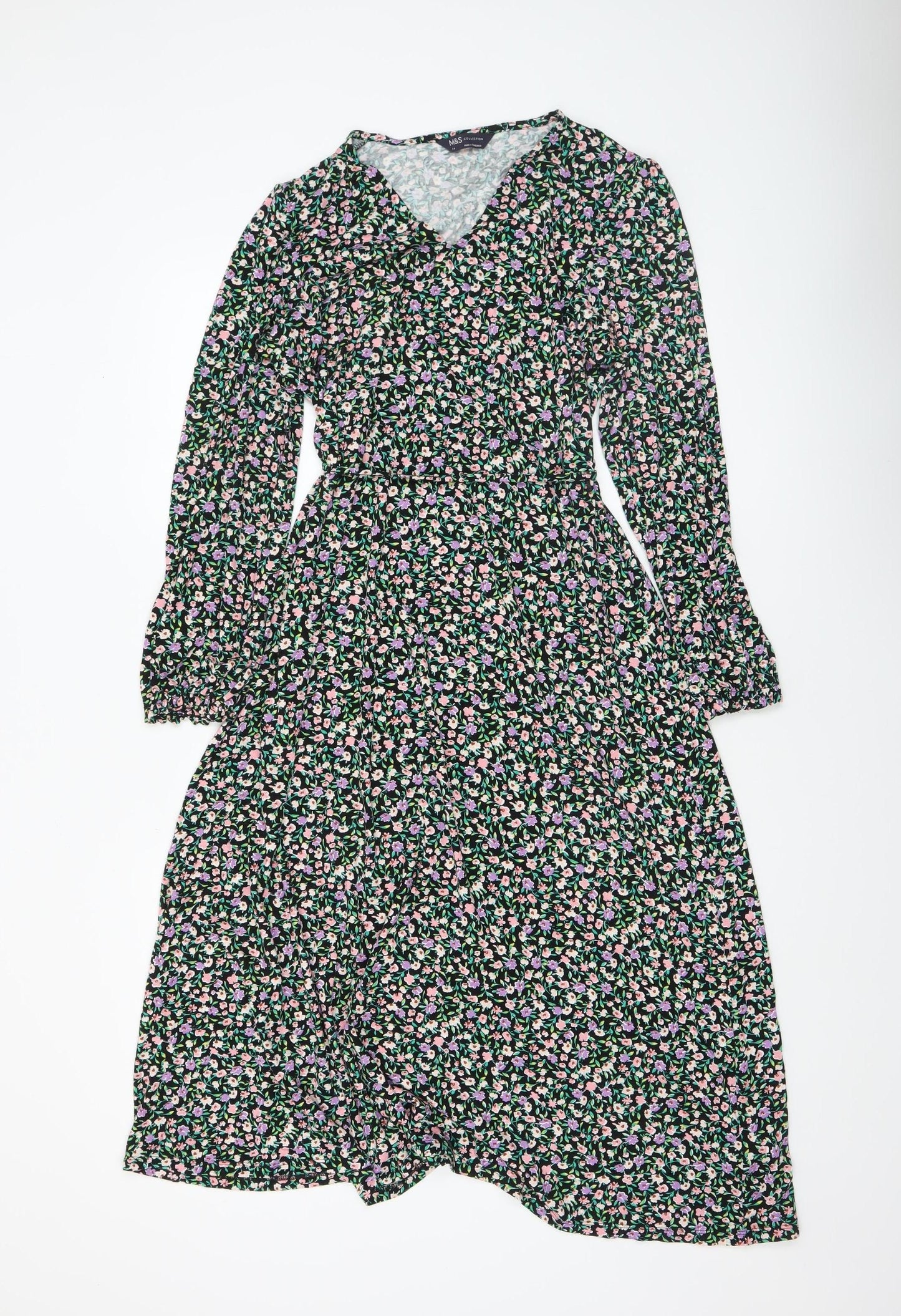 Marks and Spencer Womens Multicoloured Floral Midi Fit & Flare Dress Size 14