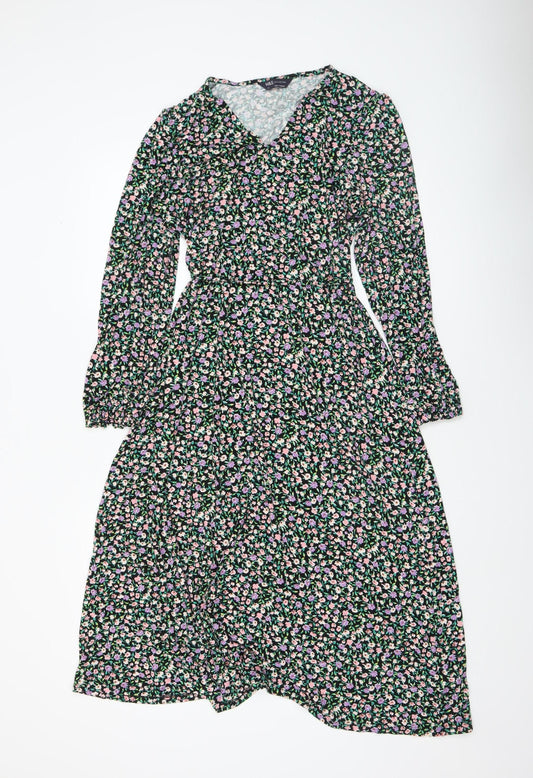 Marks and Spencer Womens Multicoloured Floral Midi Fit & Flare Dress Size 14