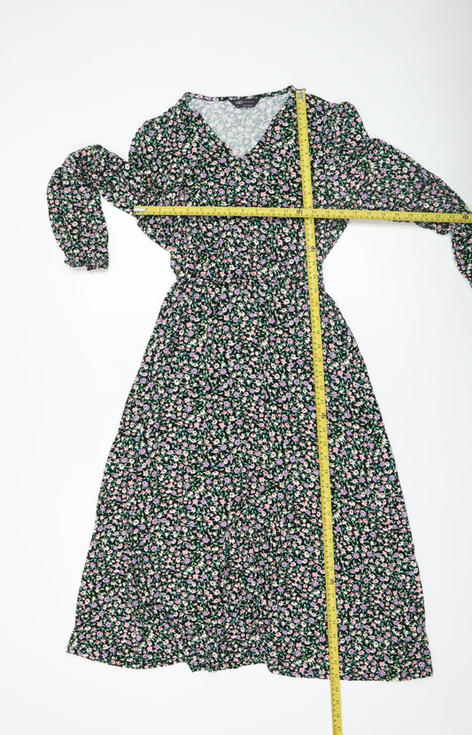 Marks and Spencer Womens Multicoloured Floral Midi Fit & Flare Dress Size 14