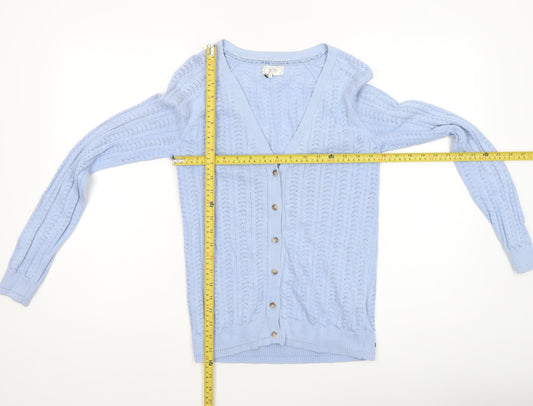 Fat Face Women’s Blue Cotton V-Neck Button Cardigan Size 10