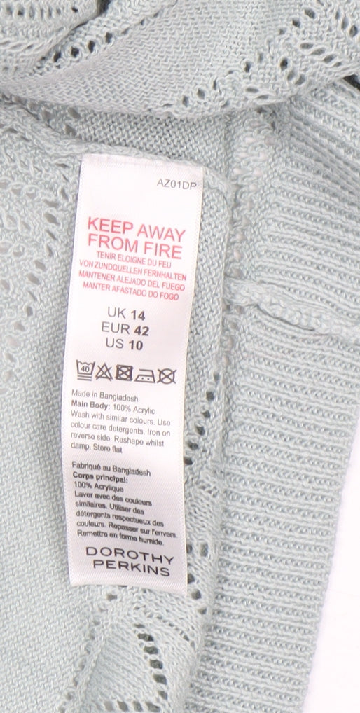Dorothy Perkins Women Green Open-Knit Cardigan Size 14