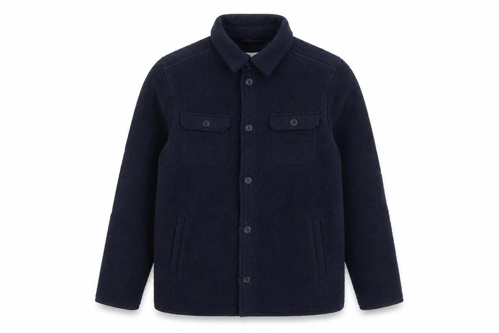 Front view of FatFace boys’ blue fleece shirt jacket 9-10 years button casual