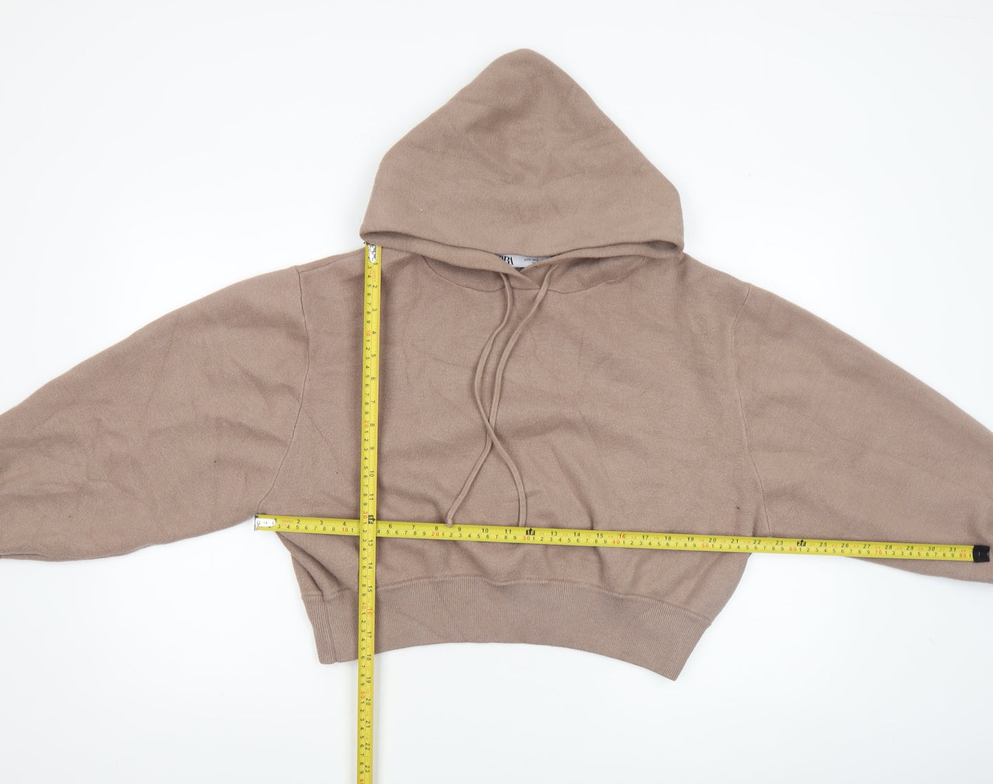 Zara Women Beige Hooded Pullover Jumper XL Relaxed Fit Knitwear