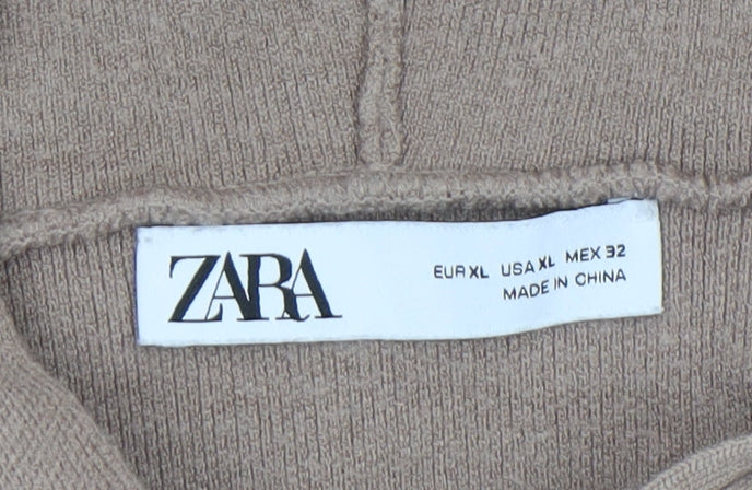 Zara Women Beige Hooded Pullover Jumper XL Relaxed Fit Knitwear