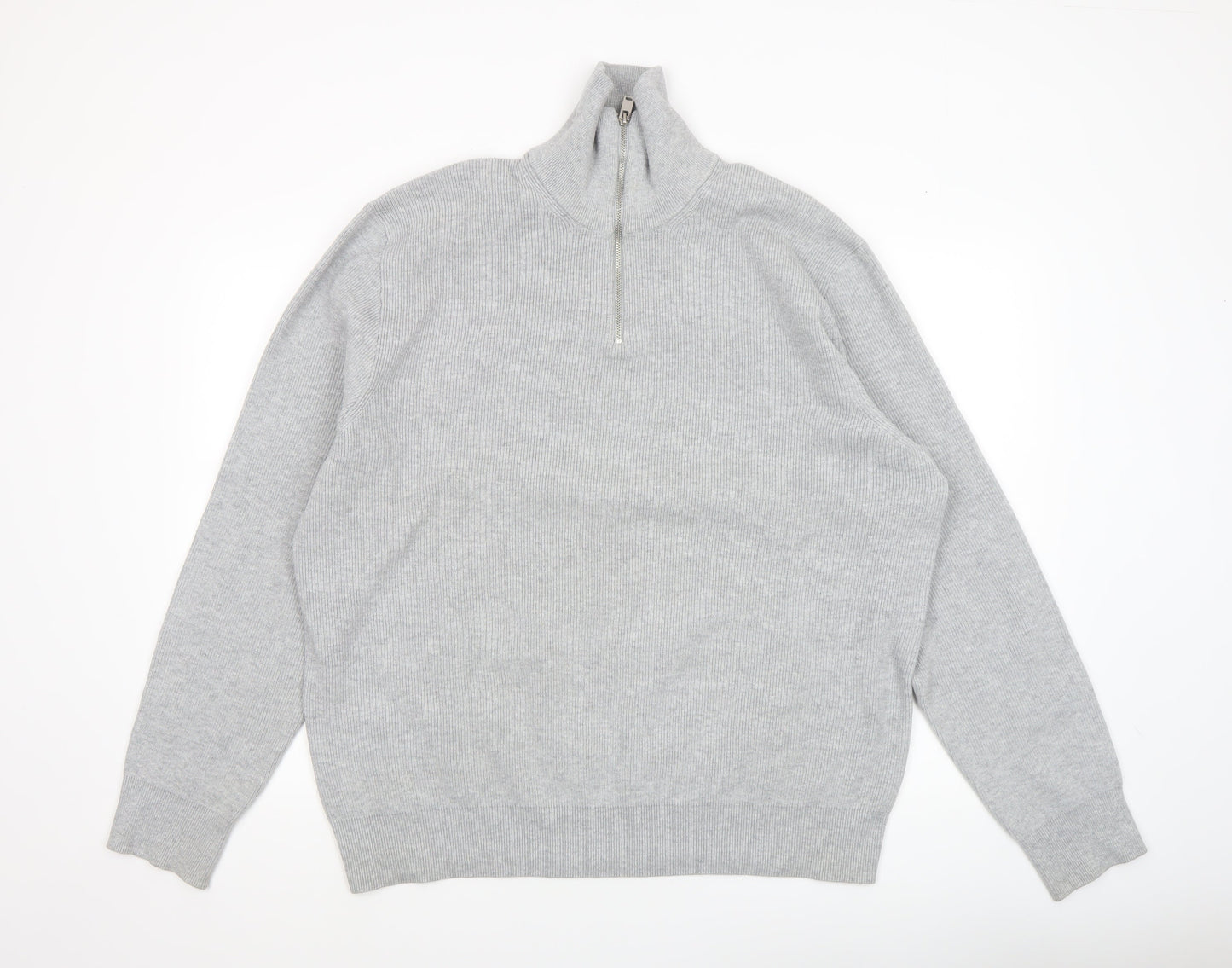 Marks and Spencer Men Grey High Neck 1/2 Zip Jumper 2XL Regular Fit