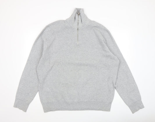 Marks and Spencer Men Grey High Neck 1/2 Zip Jumper 2XL Regular Fit