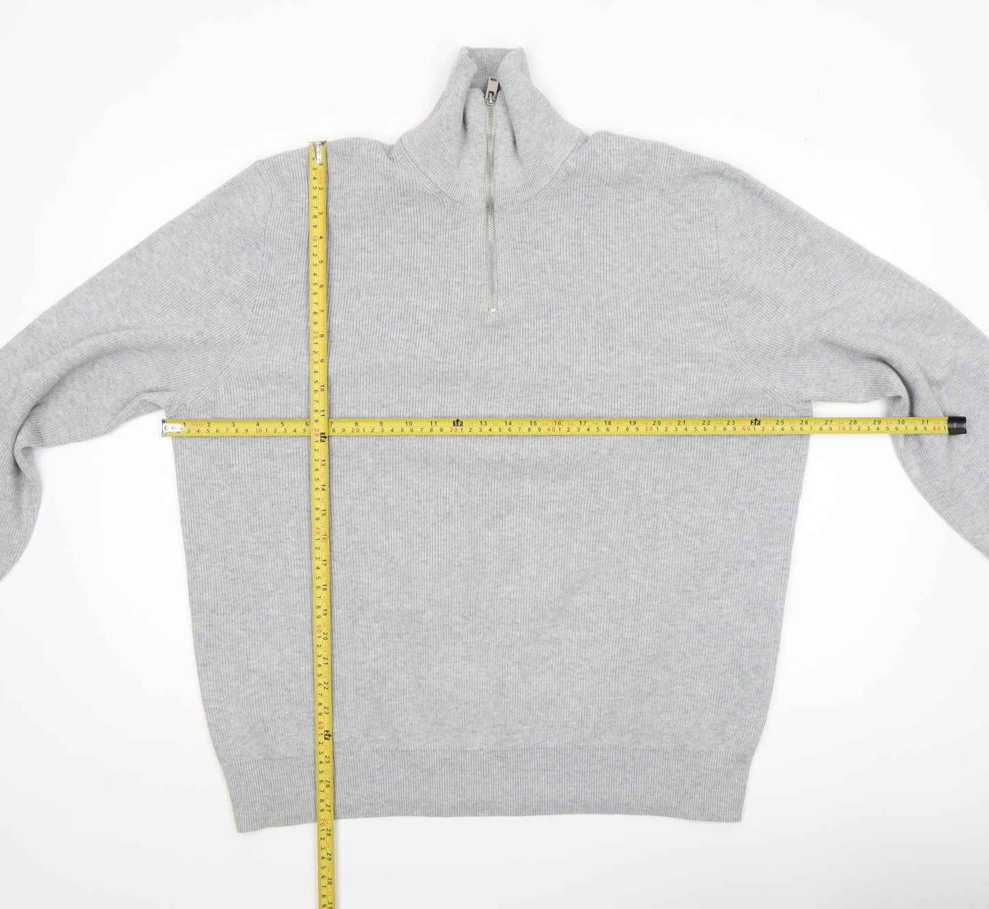 Marks and Spencer Men Grey High Neck 1/2 Zip Jumper 2XL Regular Fit
