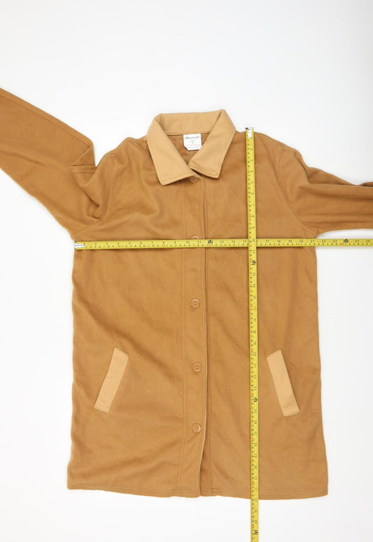 Damart Women’s Beige Fleece Overcoat M Mid-Length Buttoned Casual
