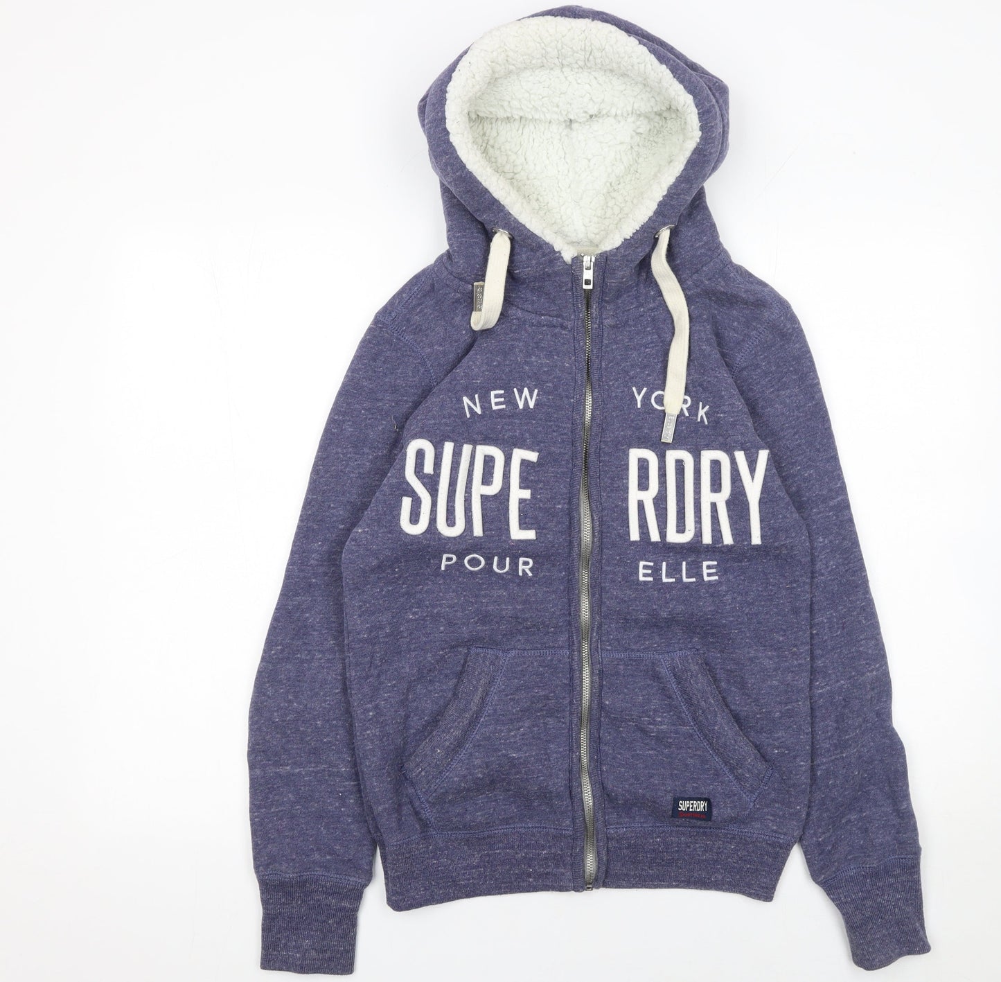 Superdry Women's Blue Full Zip Hoodie Medium Fleece Lined Casual