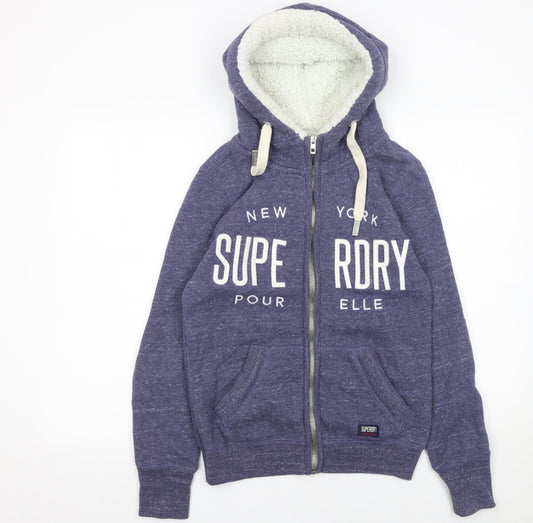 Superdry Women's Blue Full Zip Hoodie Medium Fleece Lined Casual