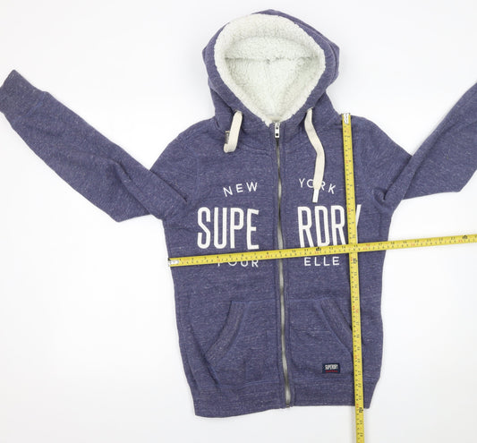 Superdry Women's Blue Full Zip Hoodie Medium Fleece Lined Casual