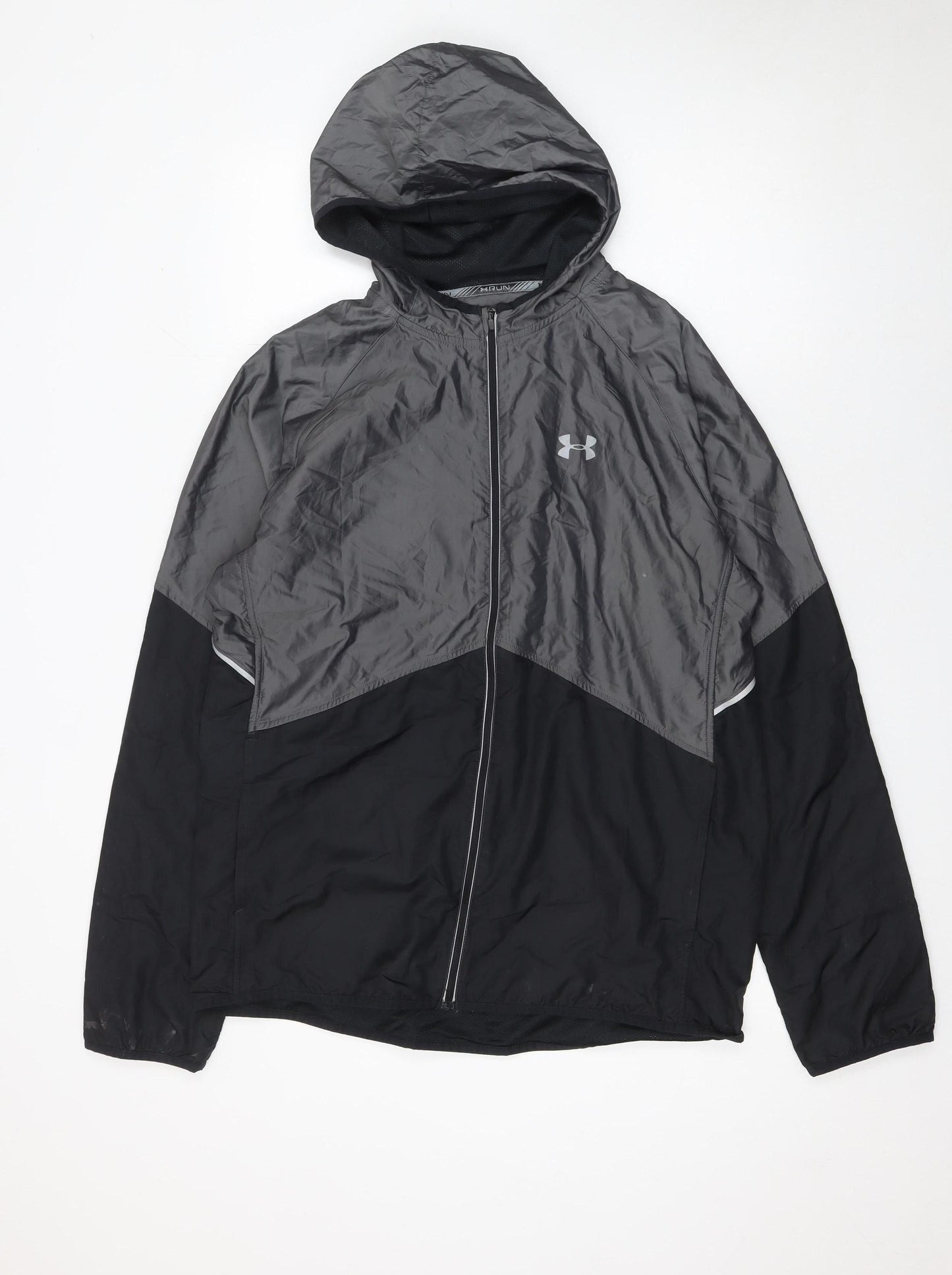 Under Armour Men's Grey Windbreaker Jacket Size L Hooded Lightweight Sports