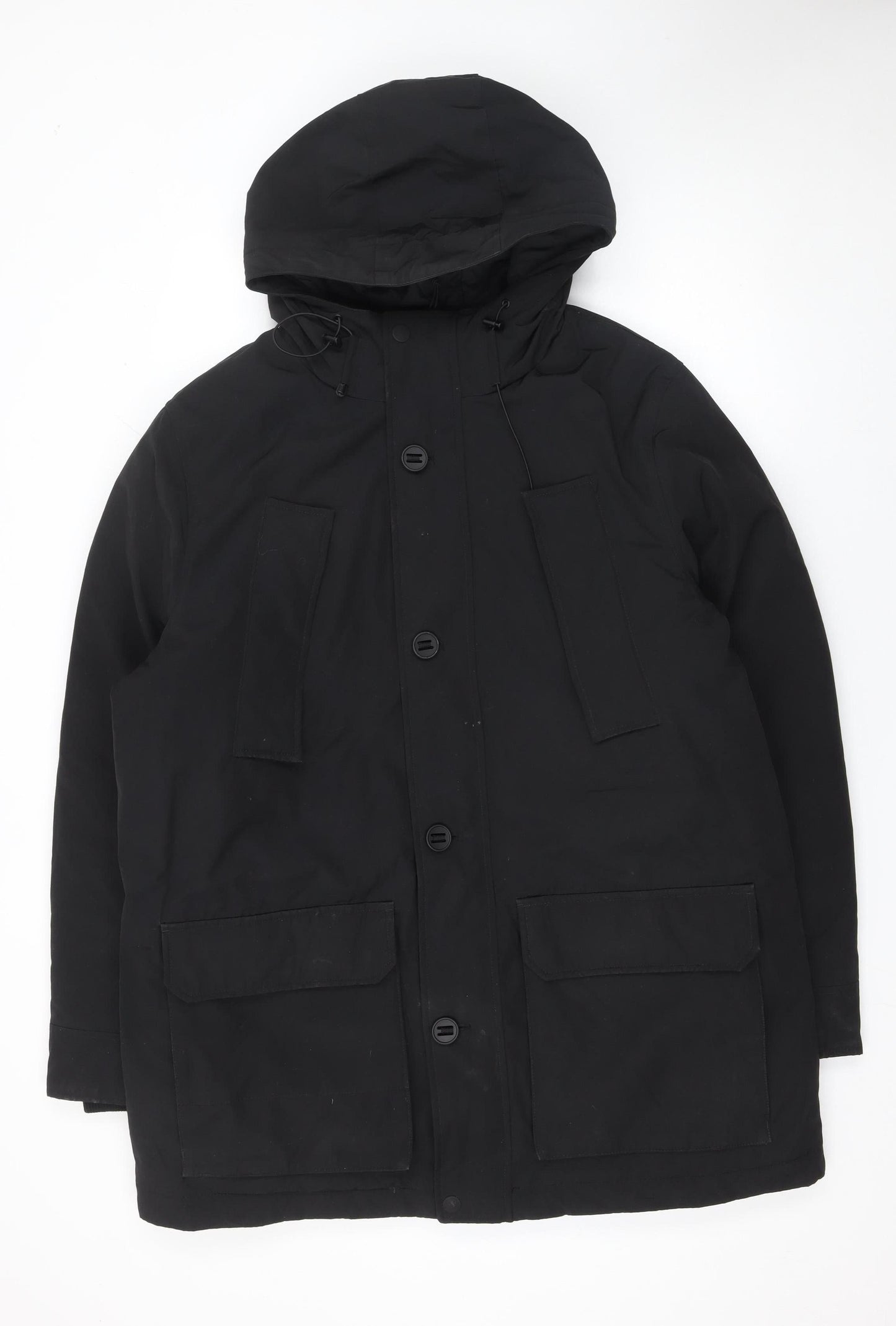 Marks and Spencer Men's Black Parka Coat L 44in Hooded Winter Jacket