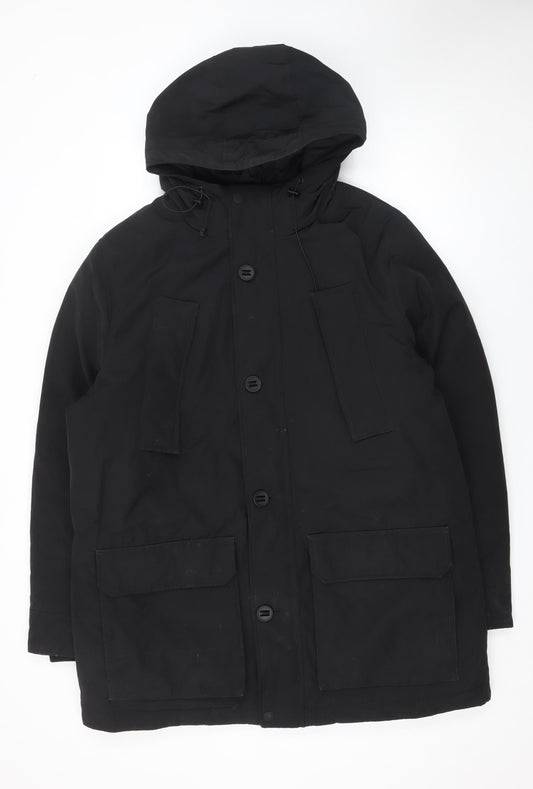 Marks and Spencer Men's Black Parka Coat L 44in Hooded Winter Jacket