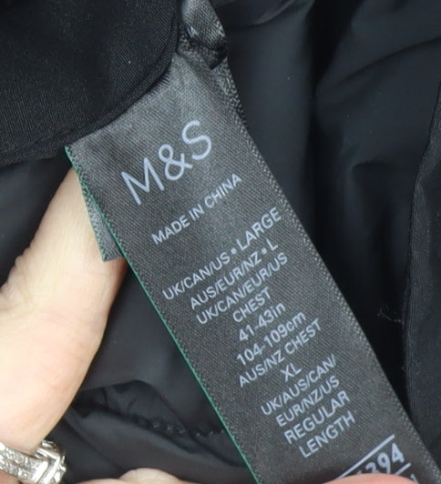 Marks and Spencer Men's Black Parka Coat L 44in Hooded Winter Jacket