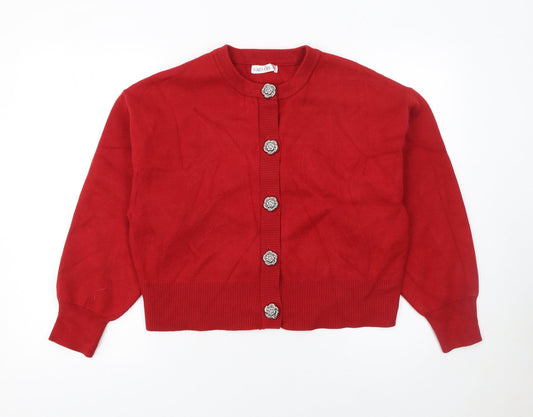 Gallery Women Red Cardigan Medium Viscose Blend Floral Button Knit