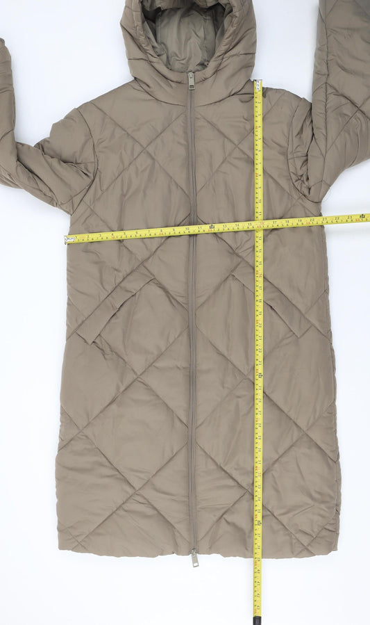 Marks and Spencer Women’s Beige Long Hooded Quilted Puffer Coat Size 12