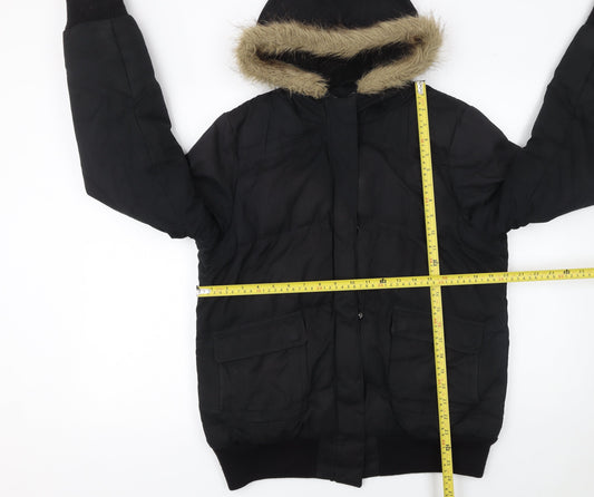 Dorothy Perkins Women's Black Faux Fur Hooded Puffer Jacket Size 14