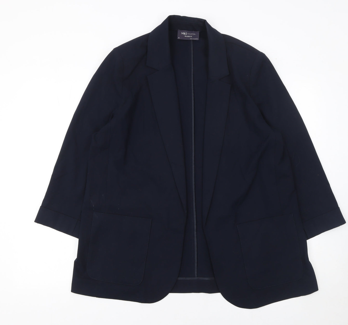Marks and Spencer Womens Blue Size 16 Regular Fit Single-Breasted Blazer