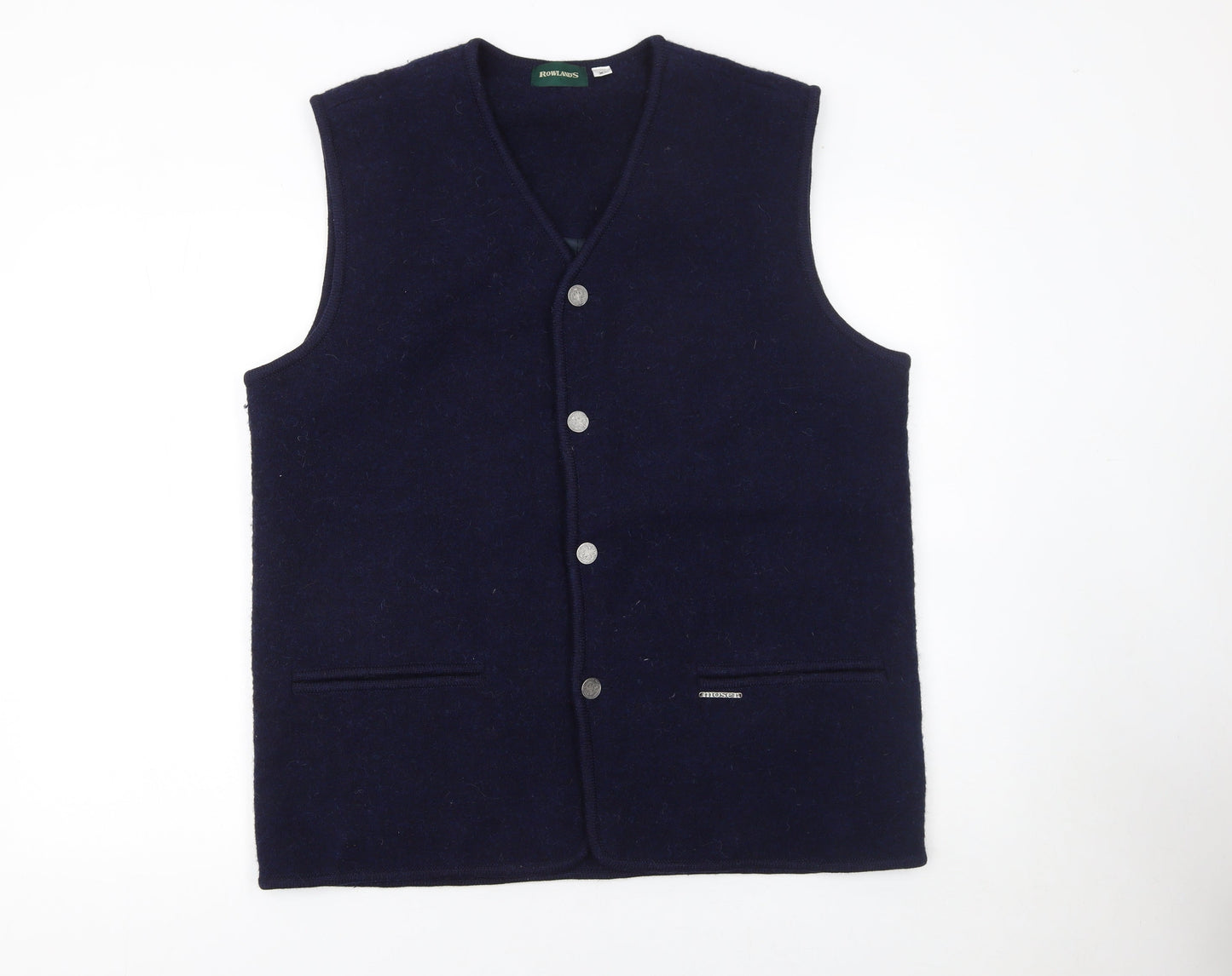 Rowland's Womens Blue Wool Button Vest Jumper XL V-Neck Knit