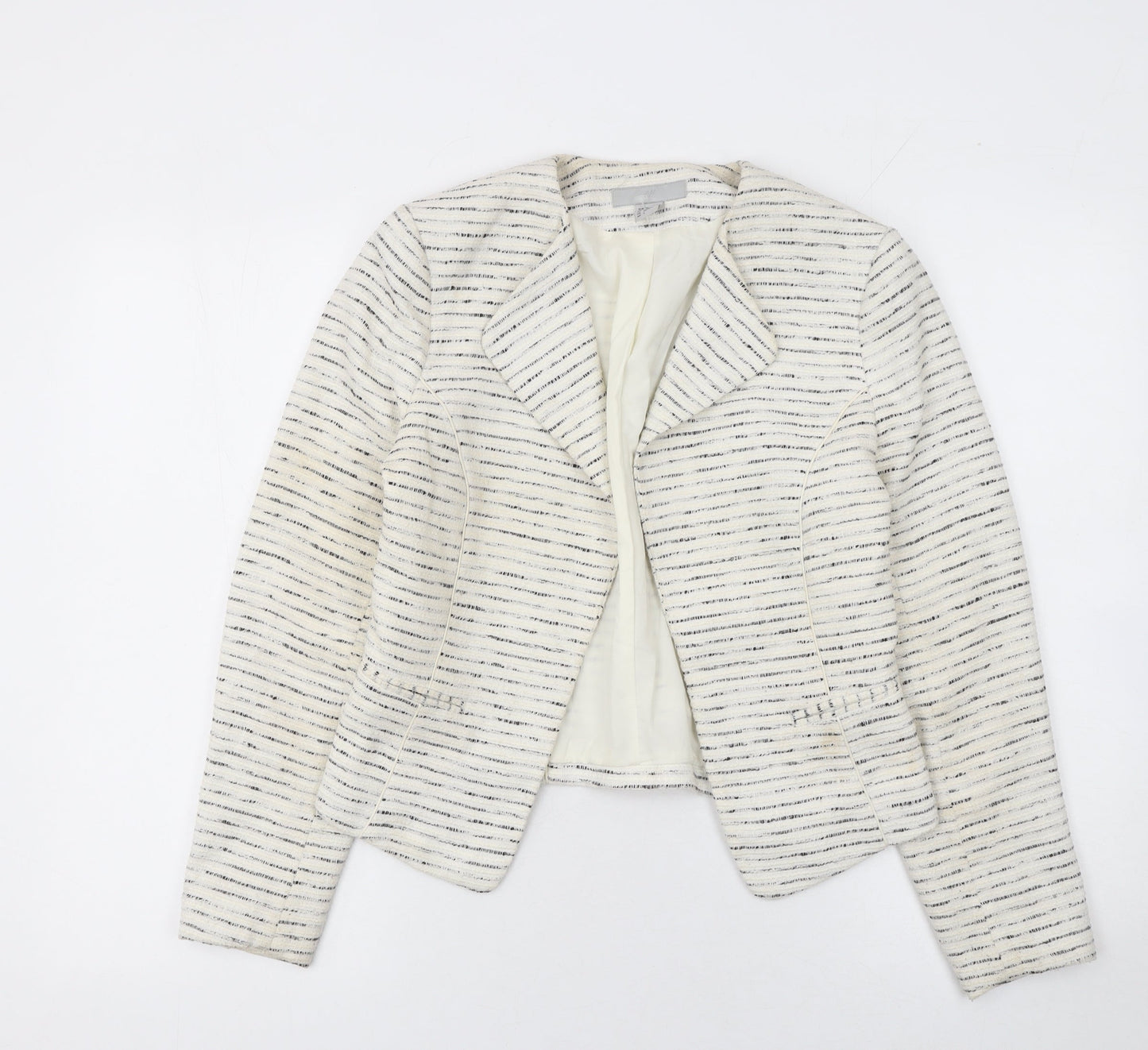 H&M Women Ivory Bouclé Striped Blazer Size 8 Tailored Jacket
