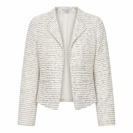 H&M Women Ivory Bouclé Striped Blazer Size 8 Tailored Jacket